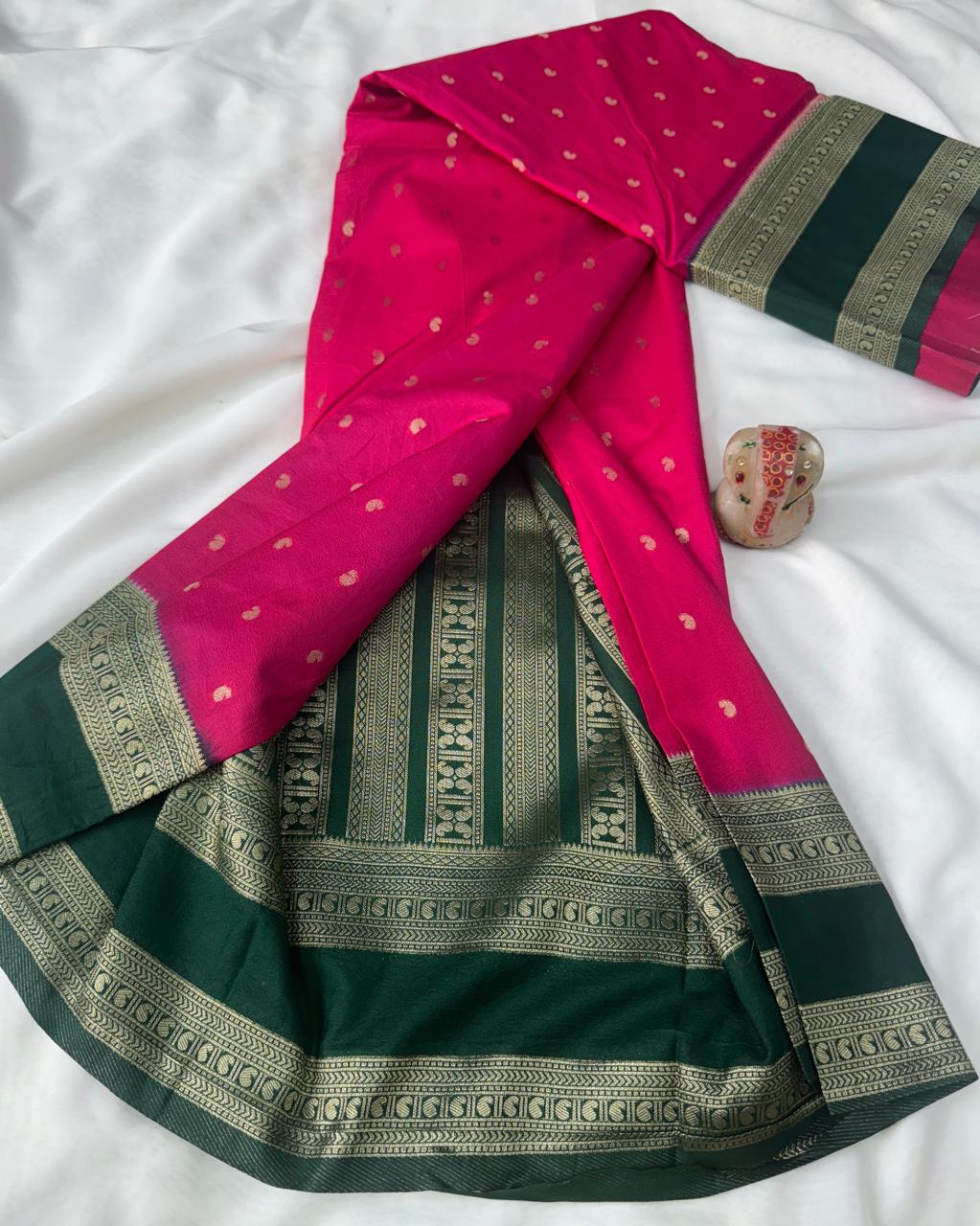 Sindoor Red Mysore Crepe Saree with Contrast Bentex Border and Rich Zari Pallu